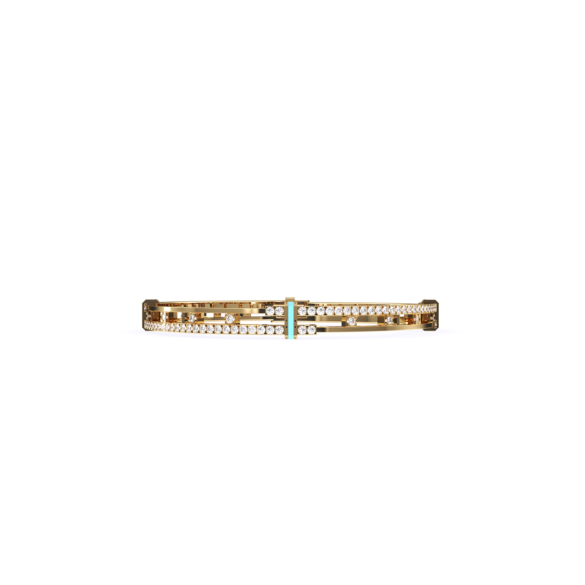 Stylish Round Diamond Two Row Bangle